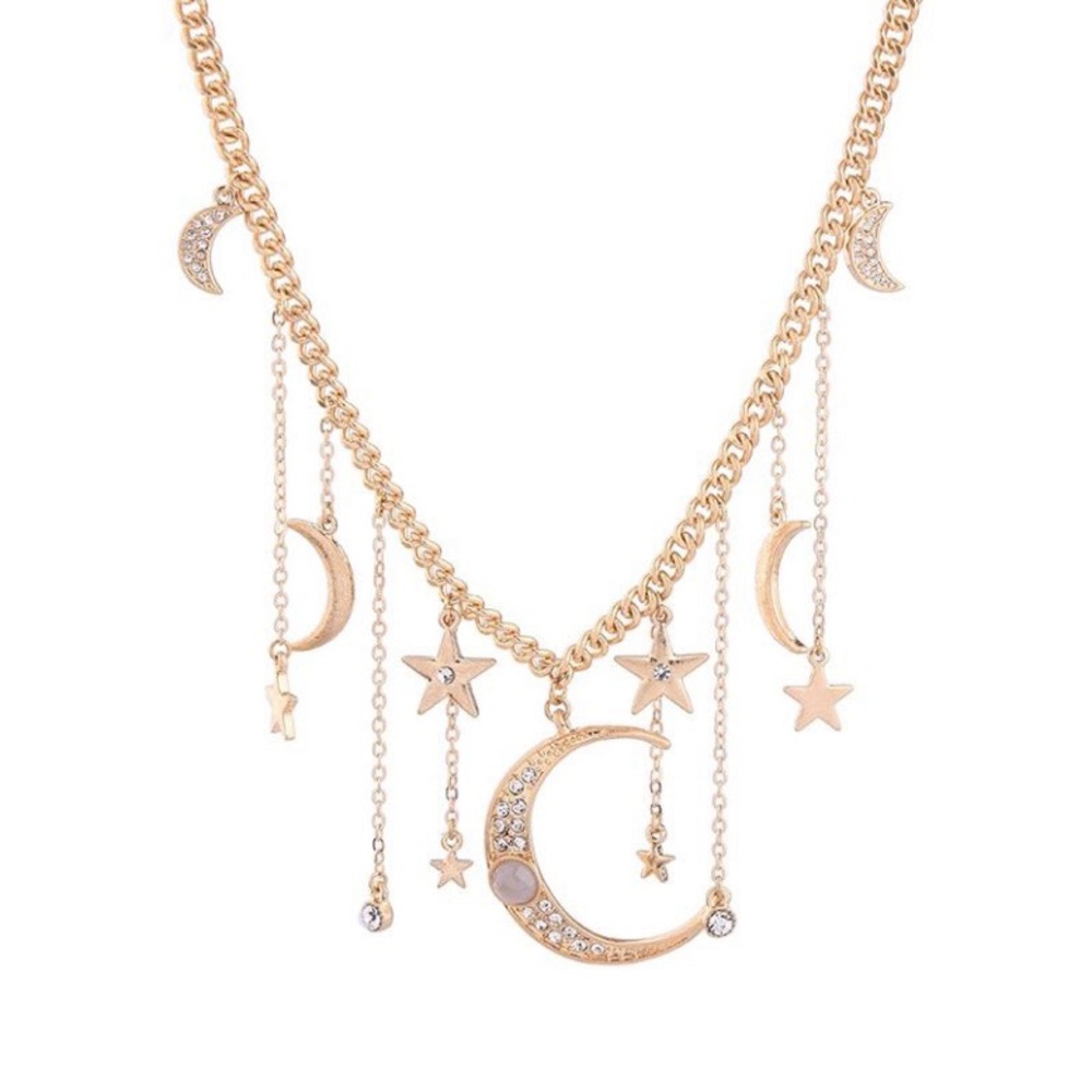 Moon and Star Goddess Charm Necklace Choker - Picture 10 of 13